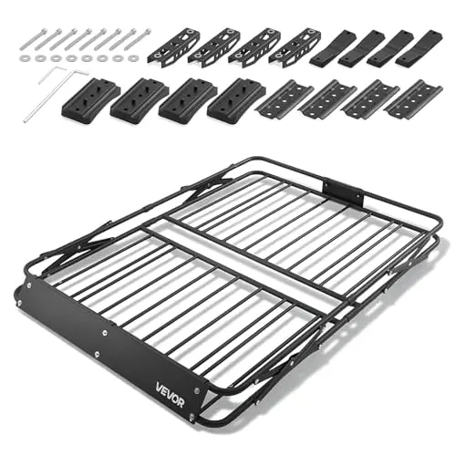 VEVOR Panier de Toit pour Voiture, 1168x914x102 mm, Porte Bagage Voiture, Cadre Forme X Pliable, Capacité 90,72 kg, Galerie de Toit Universelle en Acier Allié pour SUV Camionnette, pour Toutes Saisons