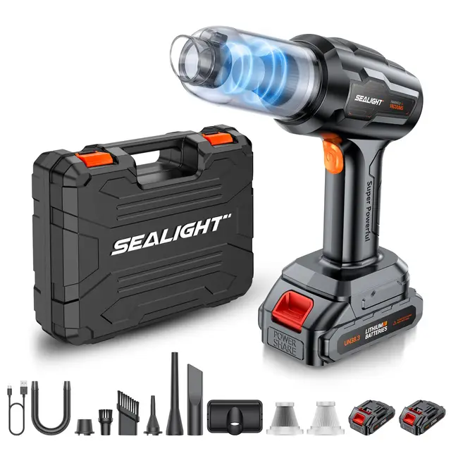SEALIGHT Aspirateur à Main, 35000Pa Mini Aspirateur sans Fil avec 2er Batteries Rechargeables, Aspirateur de Voiture avec Moteur sans Brosse, Aspirateur Voiture sans Fil pour Bureau,Maison, Cuisine