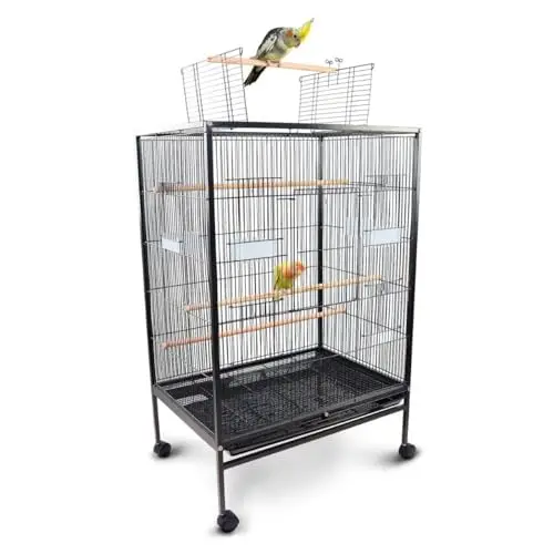Mobiclinic®, Cage à Oiseaux, XL, Roues de Transport, Freins, Ouverture Supérieure, Plateau Amovible, 8 Portes, Grand Format, 95x43x61.5 cm, Mangeoires, Abreuvoirs, Perchoirs, NINFA