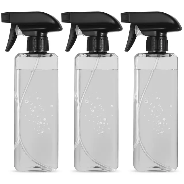 3 Pcs 500ml Flacons Pulvérisateur, Bouteille Spray Vide Vaporisateur Eau, Flacon Spray Bouteilles en Plastique pour Nettoyage Ménage Jardinage Plantes Cheveux Coiffeur(Carrés, Noirs Transparents)