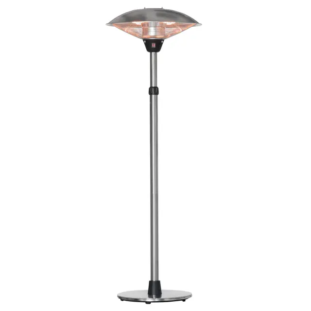 Outsunny Parasol chauffant électrique 3000W chauffage d'appoint sans CO₂ 13 m² et IP44 - chauffage infrarouge sur pied 3 puissances de chauffe - hauteur réglable de 160 à 200 cm acier inox. argent