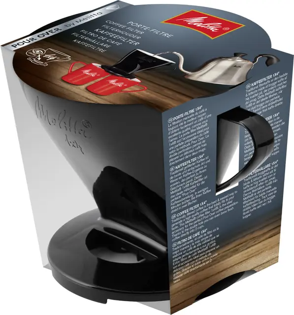 Melitta Porte-Filtre, Pour Filtre à Café 1x4, Compatible avec 1 Verseuse ou 2 Tasses, Plastique, Pour Over, Noir
