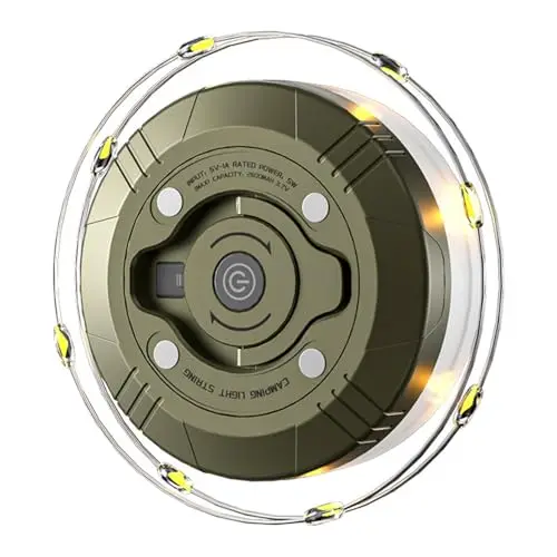 Lichterkette Camping - 20m Einziehbare Lampe | PC & ABS Aufladbar 2600mAh Akku, Tragbare USB-C Outdoor Lichterkette Für Zelt Markise Wohnmobil Und Garten Mit 6 Lichtmodi Und Praktischen Haken