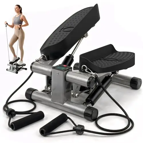 Niceday Mini Stepper 2-en-1 Silencieux - Appareil Fitness Hydraulique avec Bandes de Résistance & Écran LCD. 100% Pré-assemblé (Zéro Montage), Compact pour Appartement (Max 100 kg)