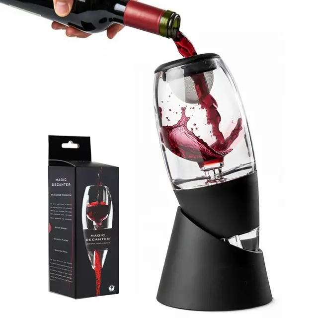 Aérateur et Décanteur à Vin, Carafe Decanter Vin, Carafe Décanter, Decanteur Aérateur Vin avec Support, Bec Verseur Vin avec Filtre Anti-Gouttes, Coffret Cadeau Homme Parfait pour Amateur
