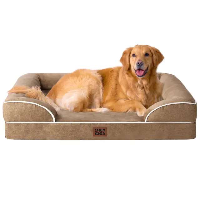 EHEYCIGA Panier Chien Grande Taille XXL Orthopedique, Memoire de Forme Lit pour Chien Dehoussable Lavable, Canapé Chiens Imperméable, Camel