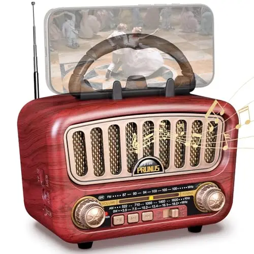 Poste Radio Vintage Rétro, PRUNUS J-180 AM/SW/FM Radio Portable Rechargeable avec Batterie 1800mAh, Bluetooth 5.0, Grand Haut-Parleur 5W, Fonction USB/TF/AUX