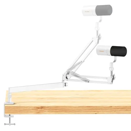 TONOR Bras de Microphone, Bras de Micro à Profil Bas de Première Qualité pour Streaming, Recording, Entièrement Ajustable 360° Rotatif 90° Pliable pour Podcasting, Gaming, 38 cm +35 cm, Blanc, T20LP