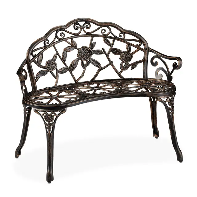 Relaxdays Banc de Jardin, 2 sièges, Roses, terrasse, de Balcon, en Aluminium et Fonte, Banc Antique, HlP 78 x 99 x 52 cm