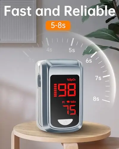 HOLFENRY Oxymètre de Pouls Professionnel JKS50BL, Saturomètre de Doigt avec Écran OLED, Moniteur SpO2 et Fréquence Cardiaque, Indice de Perfusion (PI), Arrêt Automatique, avec Cordon et Piles