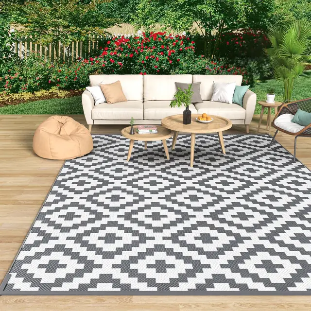 Mokani Tapis Extérieur Gris & Blanc