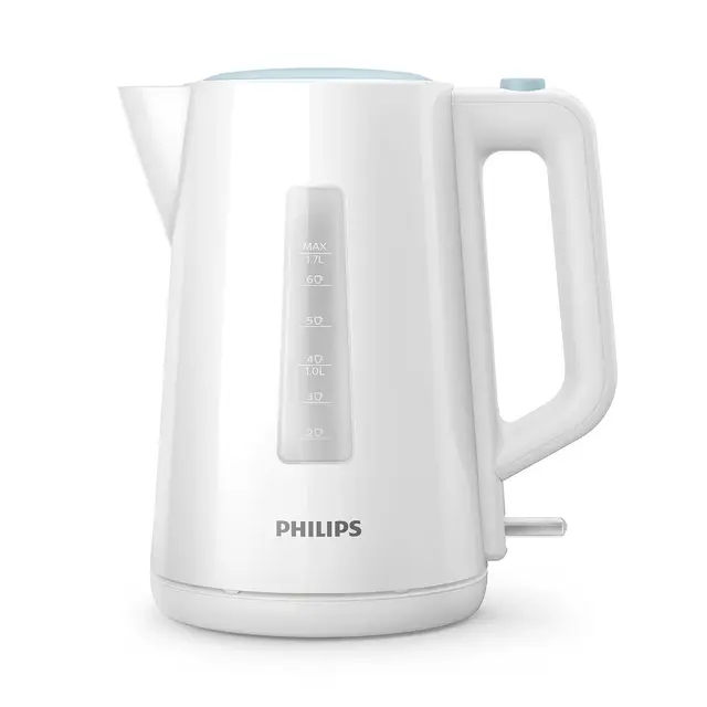 Philips Série 3000 Bouilloire Électrique - 1,7 L, Ébullition Rapide, Couvercle à Ressort, Voyant Lumineux, Base 360°, Filtre Anti-Calcaire (HD9318/00)