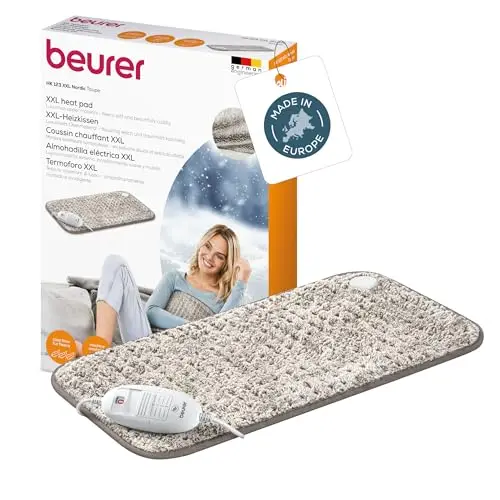 Beurer HK 123 XXL Nordic Coussin chauffant en peluche avec 3 niveaux de température et arrêt automatique, lavable en machine, fabriqué en Europe, format XXL 60 x 30 cm
