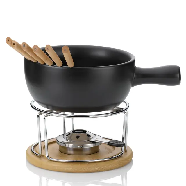kela Set à Fondue au Fromage 10 pièces, Fondue en céramique pour 6 Personnes Natura, Set à Fondue au Fromage avec Support de pâte à brûler, fourchettes, Support de fourchettes