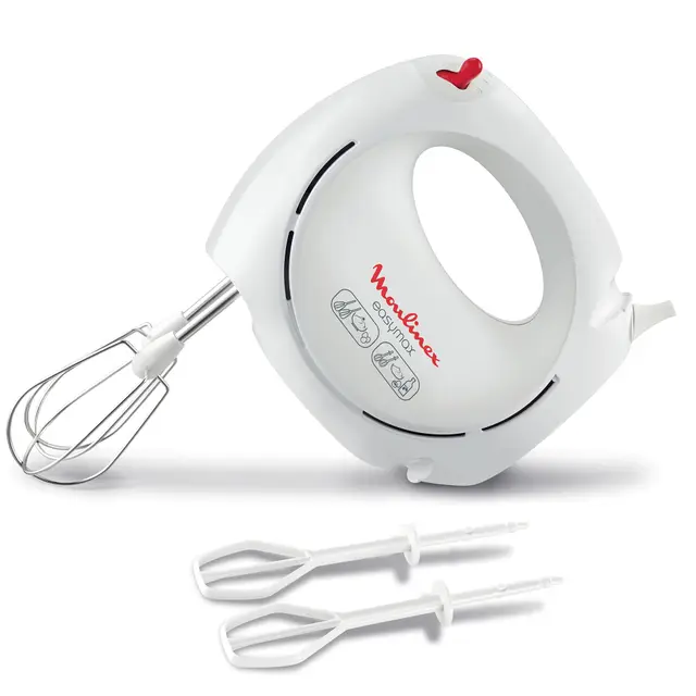 Moulinex Easymax, Batteur électrique, 200 W, 2 vitesses, 2 jeux de fouets inclus, Ergonomique, Compact, Blanc ABM11A30