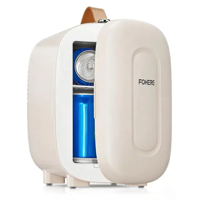 FOHERE Mini Frigo de Chambre 5 Litres/ 6 Canettes, Petit Frigo Thermoélectrique CA/CC, Cosmetique, Mini Réfrigérateurs pour Boissons, Nourriture, Beauté, Bureau, Dortoir, Voiture, Blanc