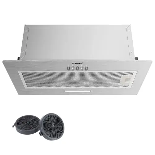 COMFEE' BIHT17SS-52 Hotte aspirante encastrable, Puissance d'aspiration de 400 m³/h, 3 vitesses, avec filtre en aluminium à 5 couches, 52 cm, LED, Argent