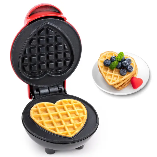 Mini Gaufrier en Forme de Cœur, RISVOWO 350W Machines à Gaufres avec Revêtement Anti-Adhésif, Petit Gaufrier pour les Anniversaires, les Fêtes de Famille, Pâques ou Noël