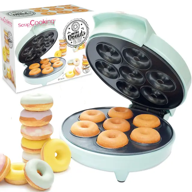 SCRAP COOKING - Mini Donuts Factory - Machine à Petits Donuts & Beignets - Plaque Chauffante Anti-Adhérente - Appareil à Donuts - Idée Cadeau Pâtisserie Cuisine - Recette – Vert d’Eau - 3887