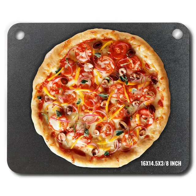 VEVOR Pierre à Pizza 406 x 368 x 10 mm Plaque à Pizza pour Four Pré-assaisonnée en Acier au Carbone Plat à Pizza Croustillante Rectangulaire pour Pizza Fraîche ou Surgelée/Pain/Steak/Légumes Barbecue