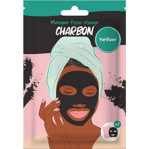 Masque au Charbon Visage en Tissu - Soin Express 10 Minutes - Peau et Teint Éclatant - Purifiant et Hydratant - Routine Skincare Visage, Soin Peau pour Point Noir - French Tendance