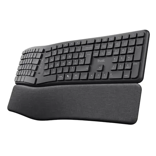 Trust Arvia Clavier Ergonomique sans Fil Silencieux AZERTY Français Bluetooth + 2.4GHz, Clavier Bluetooth Multi-appareils Deux Parties avec Repose-Paume, PC Ordinateur Portable Mac, Noir