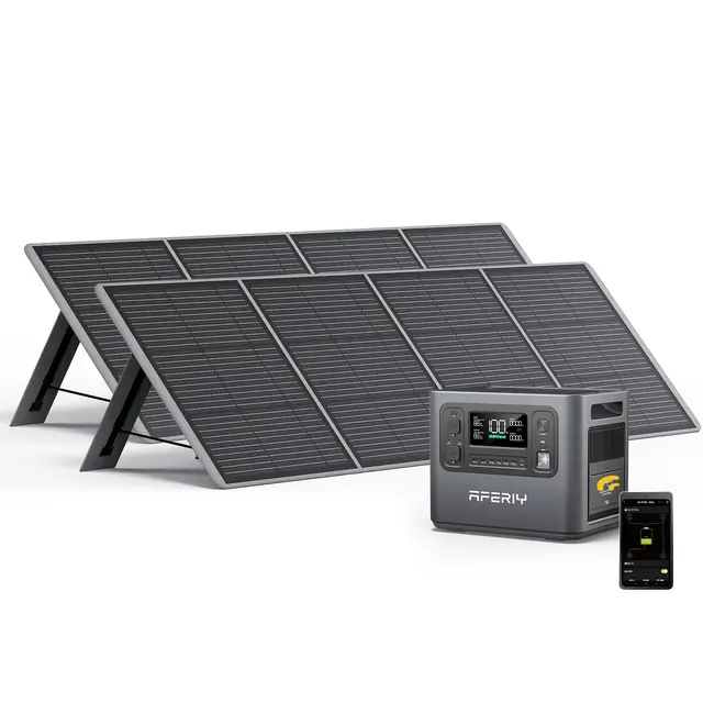 AFERIY Generateur Electrique Portable 2400W avec Panneau Solaire 200W x2, 2048Wh Batteries LiFePO4, Sorties AC 220V-240V, Panneau Solaire Pliable avec Ports USB, IP65, pour Camping/Maison/Domicile