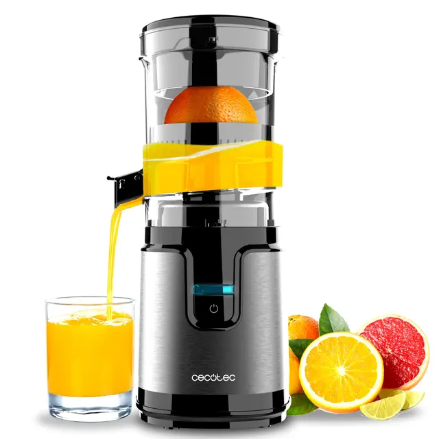 Cecotec Presse-Agrumes Électrique Essential TowerAdjust Easy Steel. Presse-Agrumes 140W, 0,35L sans BPA, Anti-Gouttes, démarrage Automatique, démontable, Lavable Lave-Vaisselle, Base antidérapante