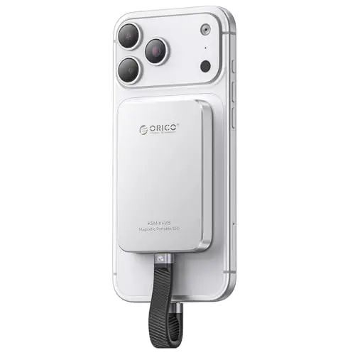 ORICO 480 Go SSD externe magnétique, en alliage d’aluminium, jusqu’à 460 Mo/s, disque dur externe SSD, extension de stockage pour iPhone 17 Pro Max, compatible avec MagSafe, smartphones USB‑C – K5MINI