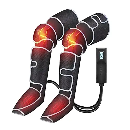 COMFIER Masseur de jambes, masseur de compression pour les mollets, les genoux, les pieds avec chaleur, cadeaux pour hommes, 3 réglages de chaleur et 3 intensités, Noir
