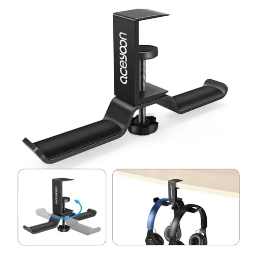 aceyoon Double Support Casque Rotatif à 360° Porte Casque en Aluminium pour Bureau Headset Stand pour Casque Gaming sans Fil Audio Bluetooth Repose Casque Super Capacité de Charge (Noir)
