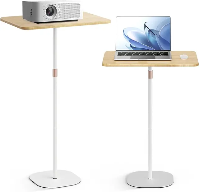 Bureau debout réglable en hauteur avec support pour ordinateur portable de 46 à 120 cm - Table haute mobile et table d'appoint réglable pour bureau, lit et canapé (blanc)