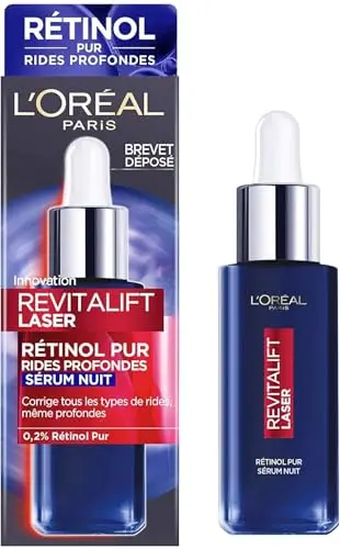 L'Oréal Paris - Sérum de Nuit Rétinol Anti-Rides - Soin Visage Anti-Âge Spécial Rides Profondes - Peau Raffermie & Souple - Tous Types de Peaux - Revitalift Laser - 30 ml