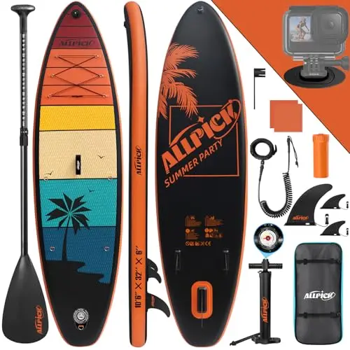 ALLPICK Paddle Gonflable, Kit de Padelsurf de Stand Up Paddle Sup Gonflable de 320 cm, avec Support Universel pour Caméra, Pagaie réglable, Débutants et confirmés, 200 kg