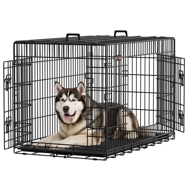 Feandrea Cage pour Chien Pliable avec 2 Portes, Plateau Amovible, 122 x 74,5 x 80,5 cm, Taille XXL, Noir PPD48H