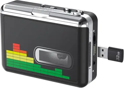 Lecteur cassette USB Convertisseur de bande à MP3 Lecteur de musique portable Convertisseur cassette vers MP3 avec écouteurs Pas besoin de PC