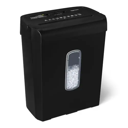 Amazon Basics Destructeur de Documents à Coupe Croisée pour 6 Feuilles et Destructeur de Cartes Bancaires, 14L, Noir