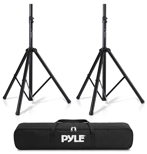 Pyle Supports Pieds d'Enceinte, Trépied de Haut-Parleurs, Hauteur Réglable, en Acier Robuste et Léger pour Une Mobilité Facile, Verrous à Vis de Sécurité à Goupille, Ensemble de 2 Pièces, Noir