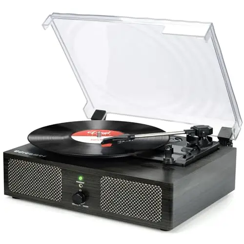 Udreamer Platine Vinyle, Tourne-Disque avec Haut-parleurs intégrés et entraînement par Courroie Bluetooth, phonographe Vintage avec 3 Vitesses Bois Noir