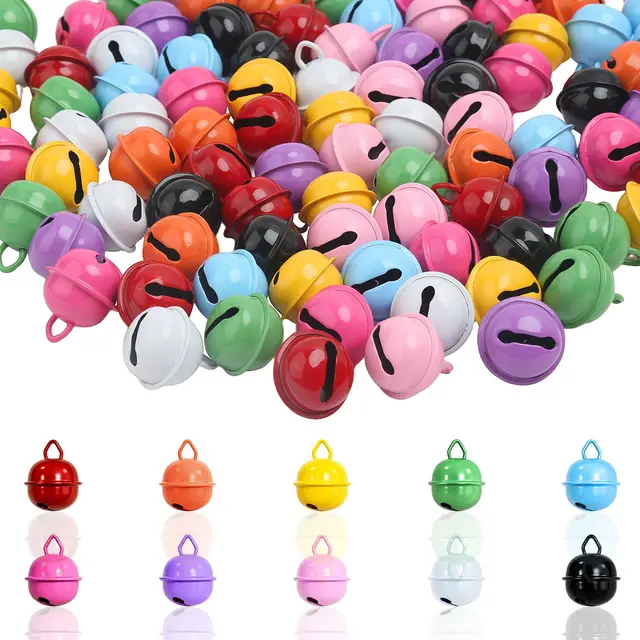 HavaCue 100 Pièces Grelots Clochettes Colorées, 18mm Petite Clochette Grelot en Métal, Mini Grelot pour Bijoux Artisanat, Noël Décoration, Chats et Chiens Colliers, Hochet Bébé, Baguettes de Mariage