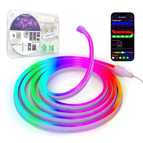Kangtaixin Neon Ruban LED 2m, RGB Bande LED avec Contrôle APP Contrôle, Flexible Étanche Découpable Synchronisation Musicale Bandeau Lumineuse Led pour Intérieur Déco Maison