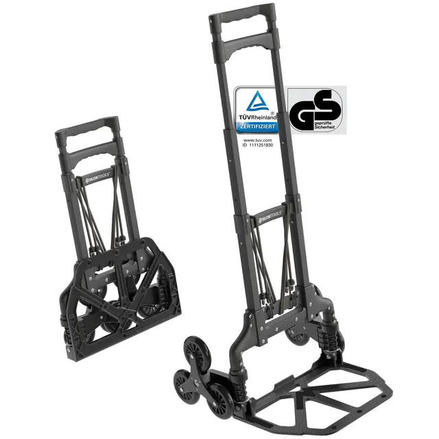 ATHLON TOOLS Diable Pliable en Aluminium avec Patins antidérapants TÜV GS-certifié- Roues avec Surface de roulement Douce - avec 2 Cordes d'expansion - modèle 2025