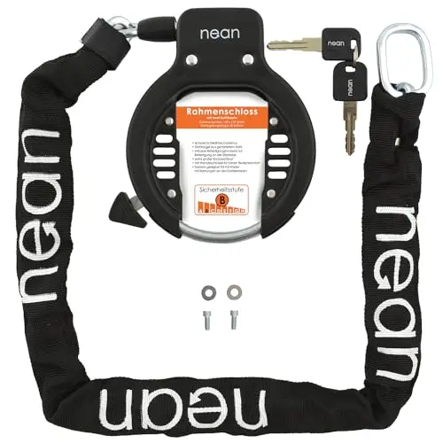 Antivol de cadre avec cadenas à anneau Nean Marco + chaîne avec cheville 5,5 x 900 mm, chaîne et cadenas