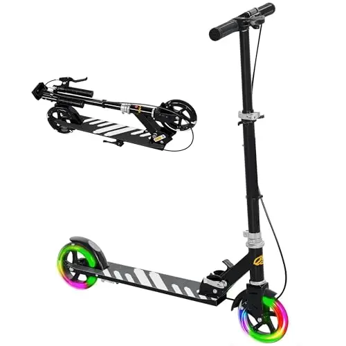 AIYAPLAY Trottinette Enfants 3 à 8 Ans, Trottinette Pliable à 2 Roues LED Roues Lumineuses, 4 réglages en Hauteur, Plateau antidérapant, Frein Double, Scooter patinette pour Filles et garçons
