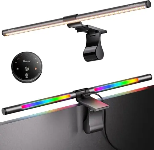 Quntis 51CM USB Lampe Ecran PC avec Télécommande, 88+32 LED Bureau Gaming RGB Monitor Light Bar, Lumière Ecran Ambiante Réglable 15 Couleurs, Barre Lumineuse Lampe de Bureau sur Ecran Ordinateur