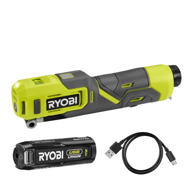 RYOBI - Gonfleur haute pression - 4V USB Lithium - RI4-120G - Vélos, ballons, compact, digital - 1 Batterie 2,0 Ah