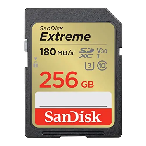SanDisk 256GB Extreme SDXC kort, upp till 180 MB/s + RescuePro Deluxe, UHS-I, Kort 10, U3 V30