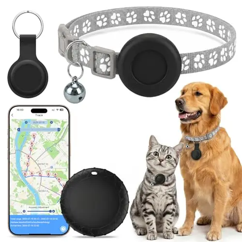 Collier GPS Chat, Traceur GPS Chien Chat sans Carte SIM/Abonnement Mensuel, Compatible avec iOS et Android, Suivi en Temps Réel Étanchéité IPX6 Traceur Collier Traceur pour Chien,Chats,Voitures - Gris
