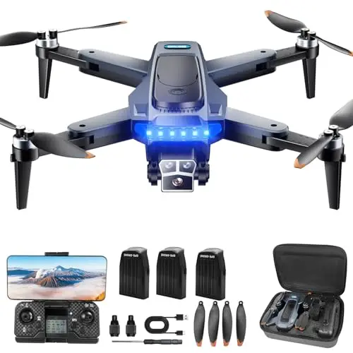 Drone avec Camera 4K Professionnel pour Adultes, GPS Drone pour Adultes, 54 Min de Vol, Résistant au Vent, Moteur Brushless, Suivi Auto, Retour Auto, Wi-Fi 5G, Léger<249g avec 3 Batteries(Noir)（Moyen）