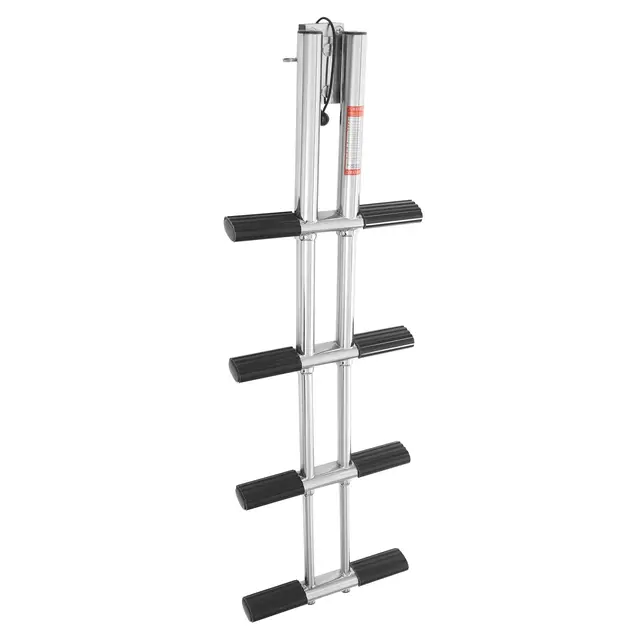 Échelle télescopique en acier inoxydable pour bateaux, 4 marches pliables, avec pédales antidérapantes, convient pour la marine, les yachts et les piscines, charge maximale 408 kg